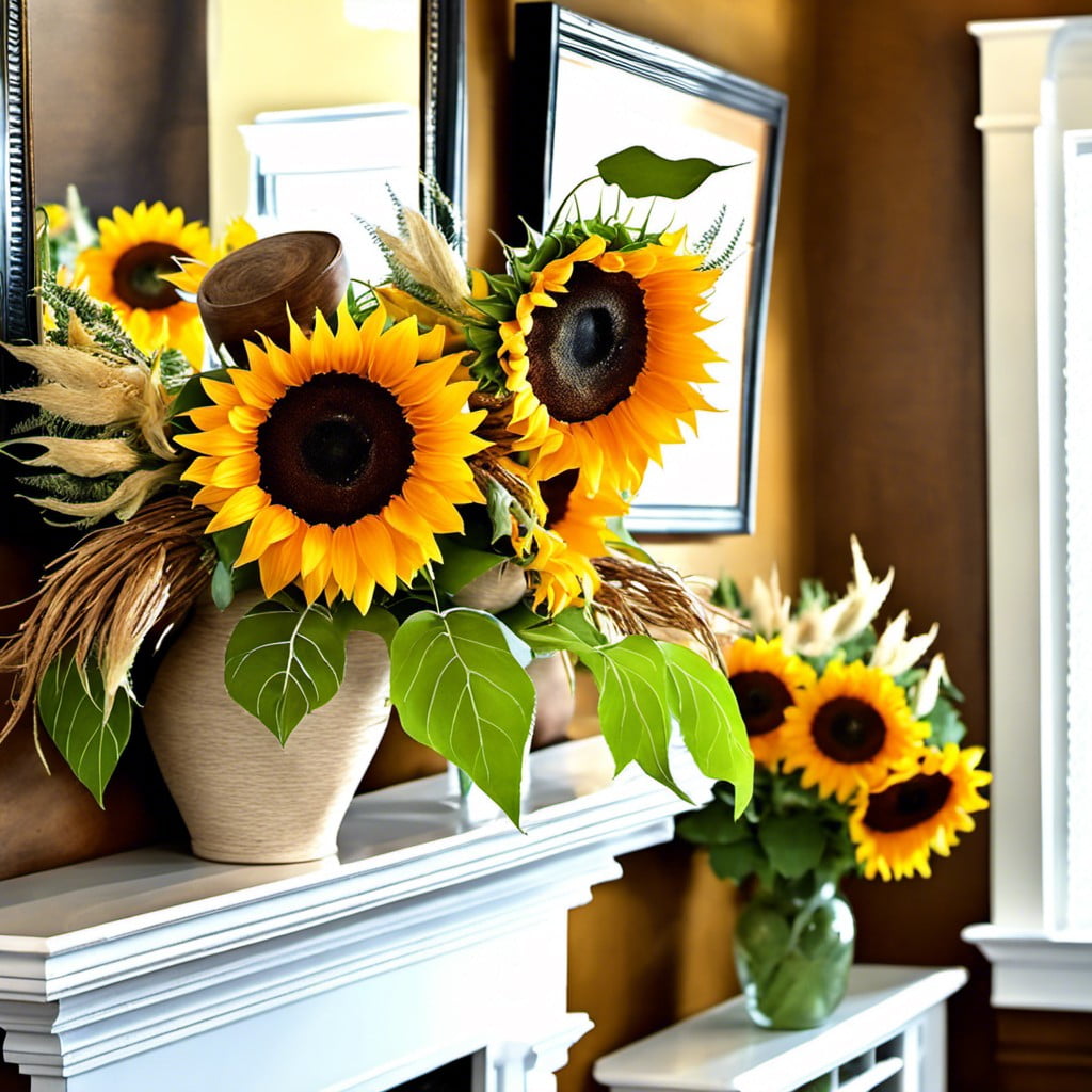 sunflower arrangement for fireplace mantel