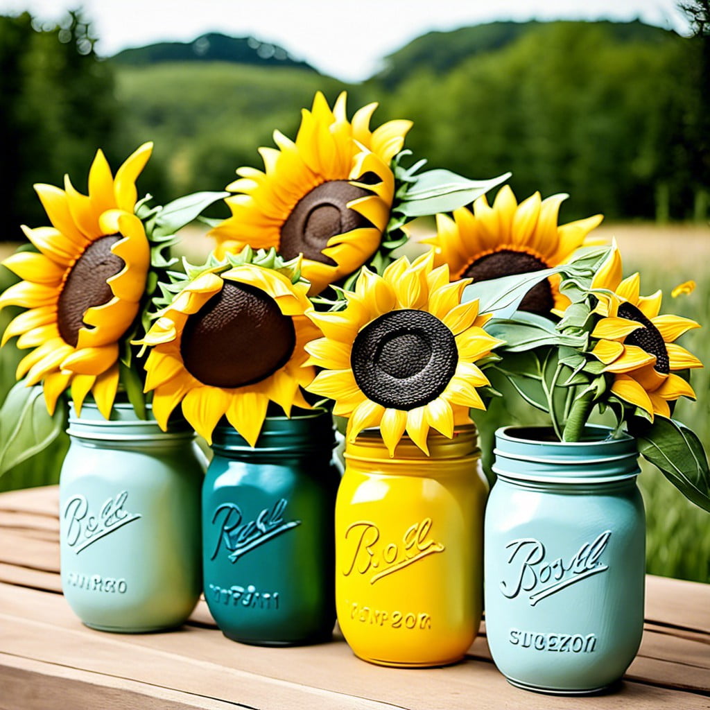sunflower painted mason jars