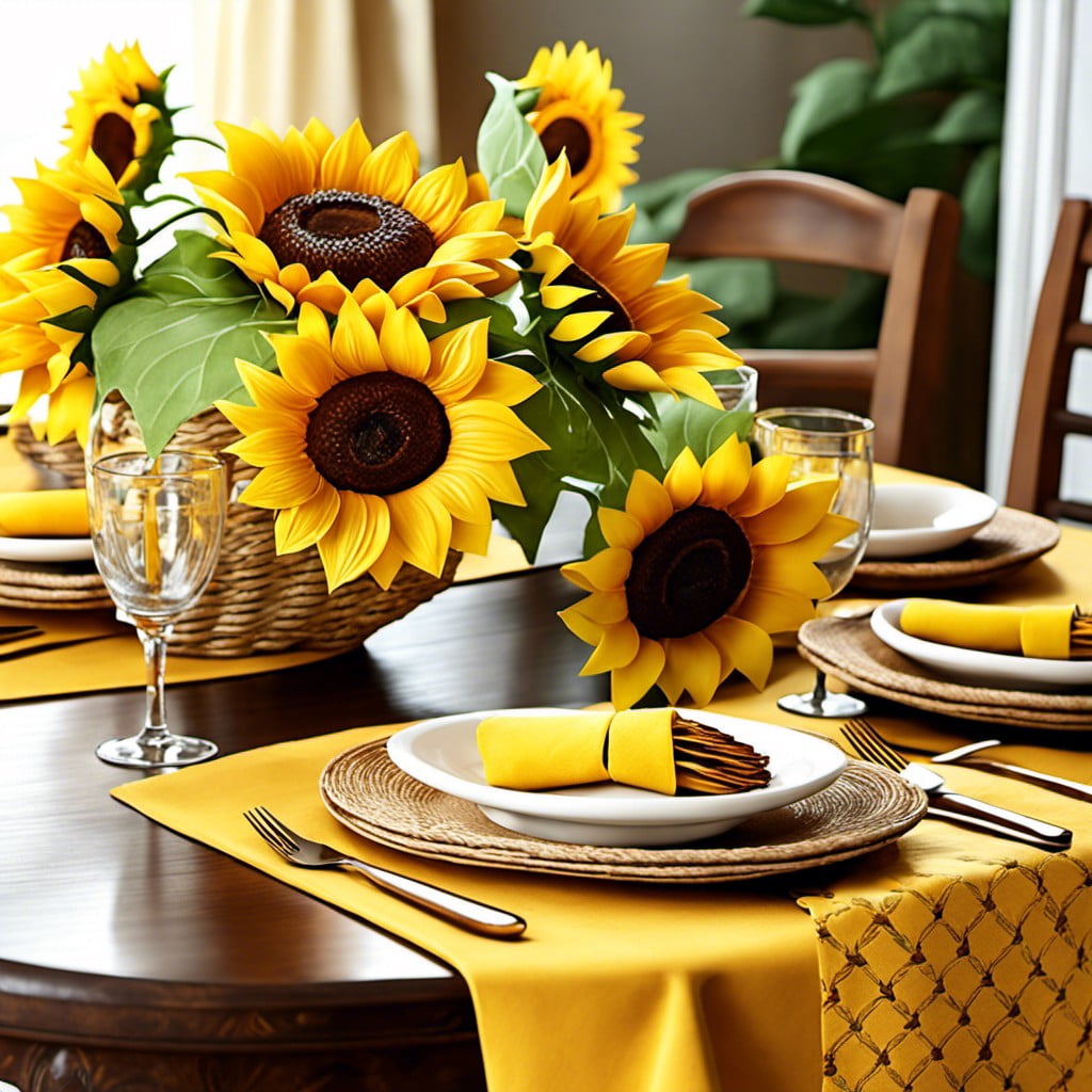 sunflower themed napkins and table cloths