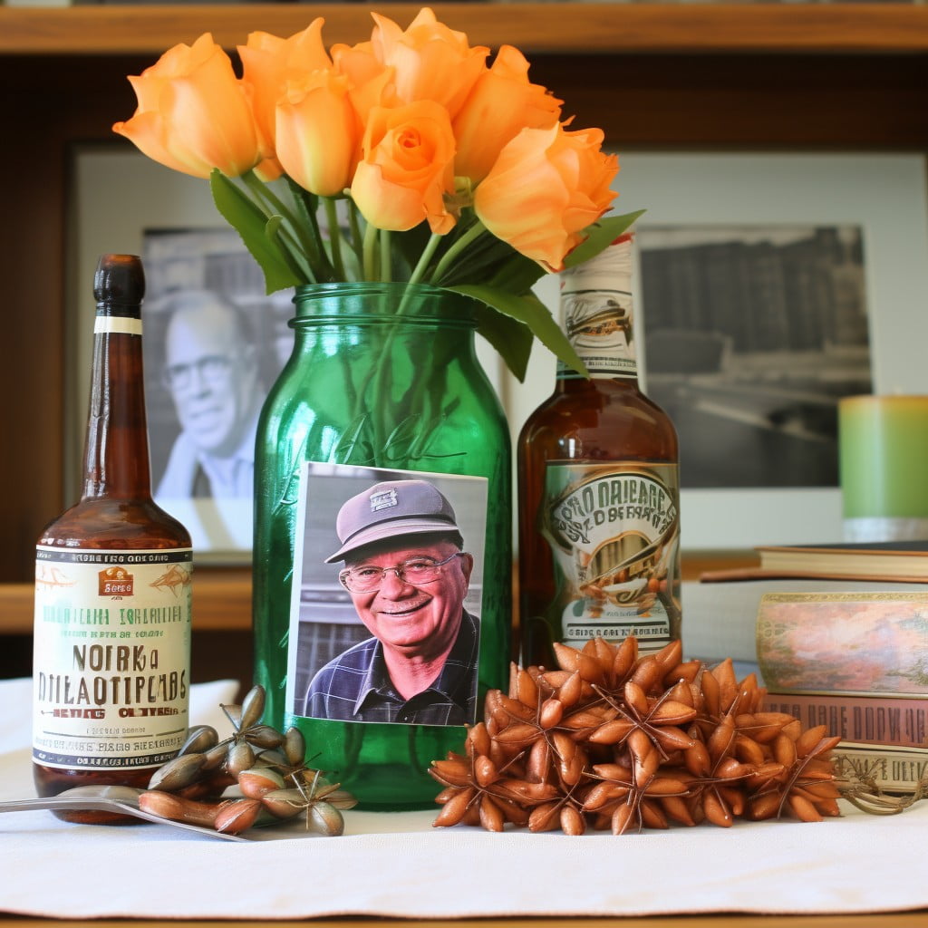 table centerpiece with dads favorite items