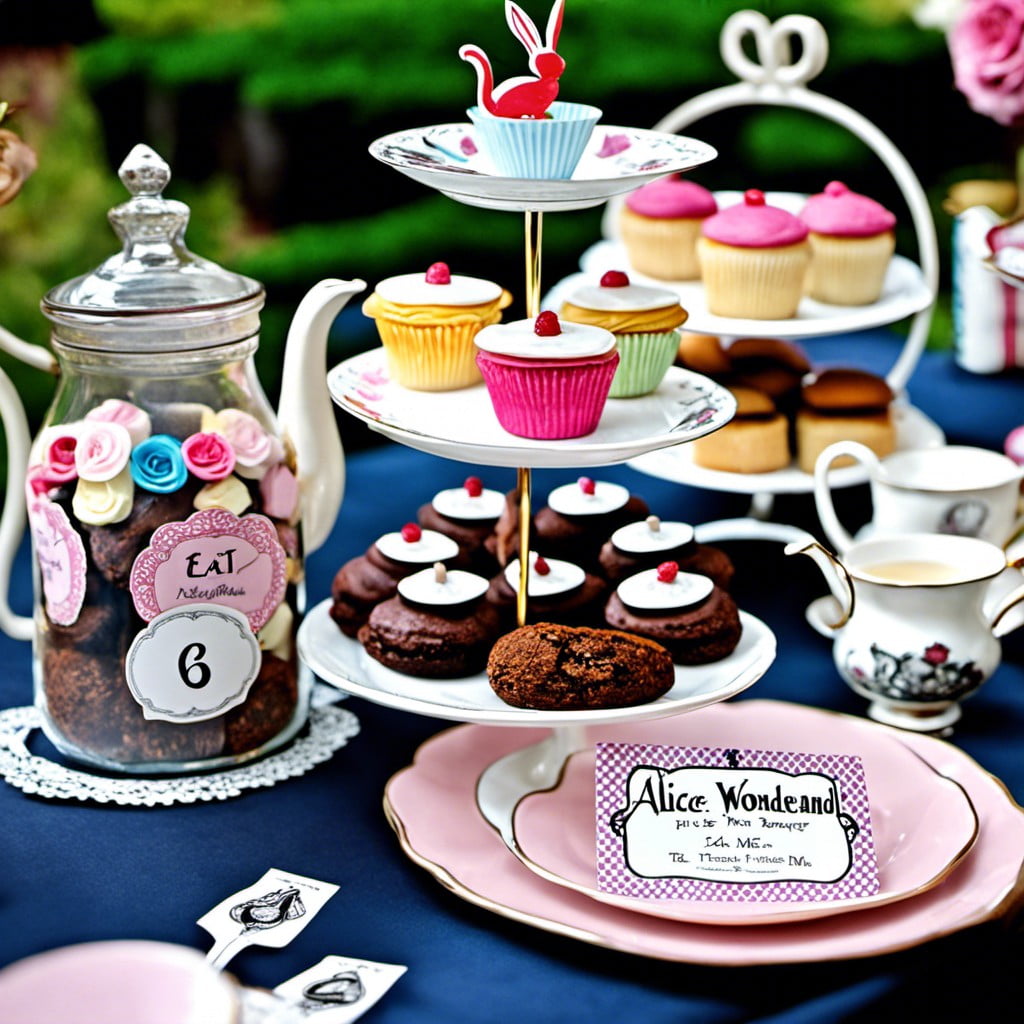 tea party with eat me and drink me labels