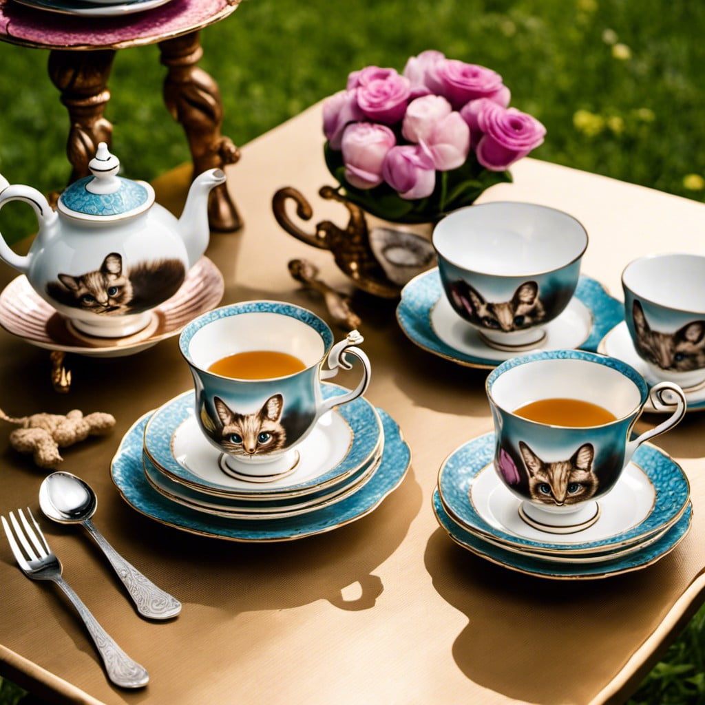themed tableware including teacups and saucers