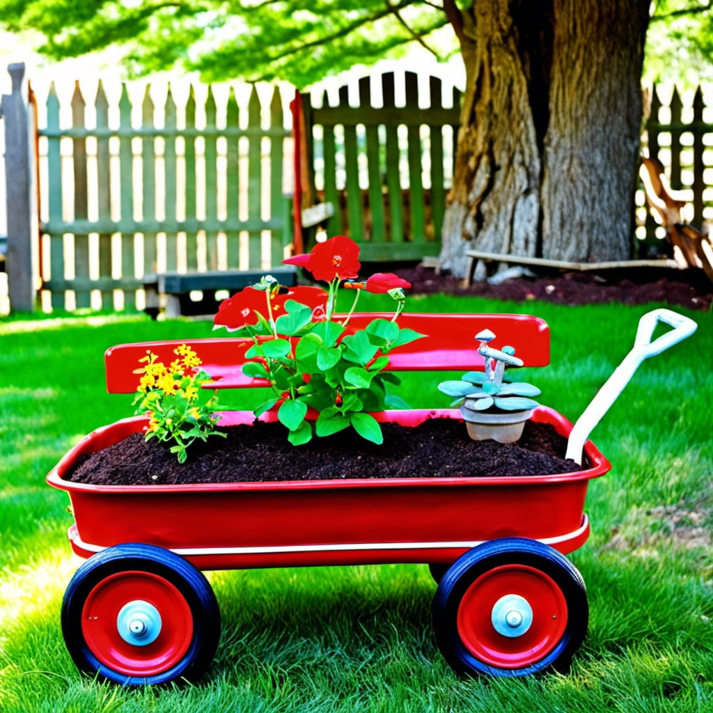 turning a childrens red wagon into a planter