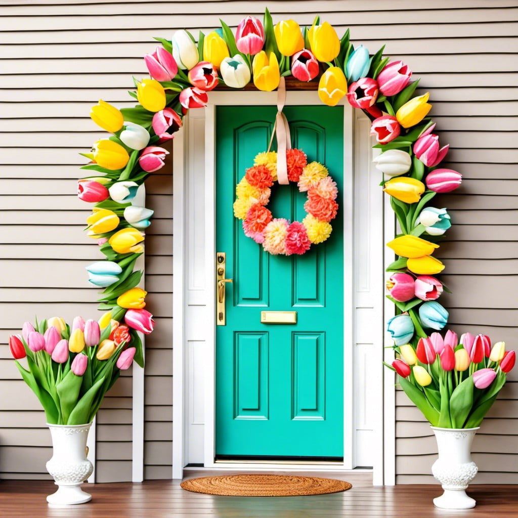 umbrella wreath filled with tulips