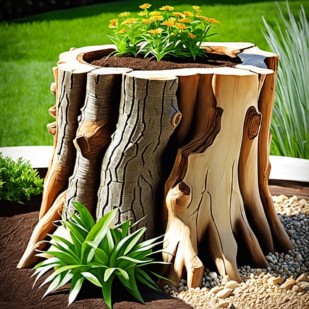 using a log or stump as a planter