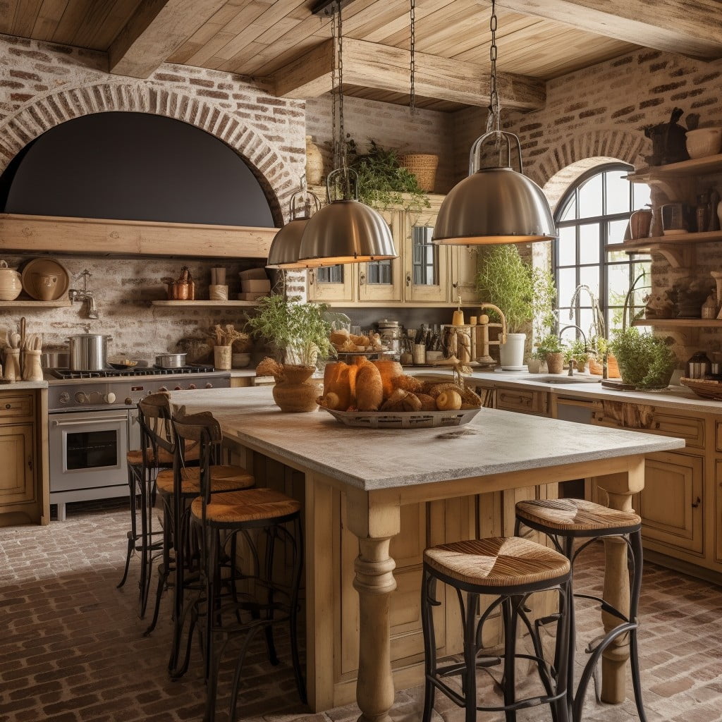 utilising stone and brick elements in the kitchen