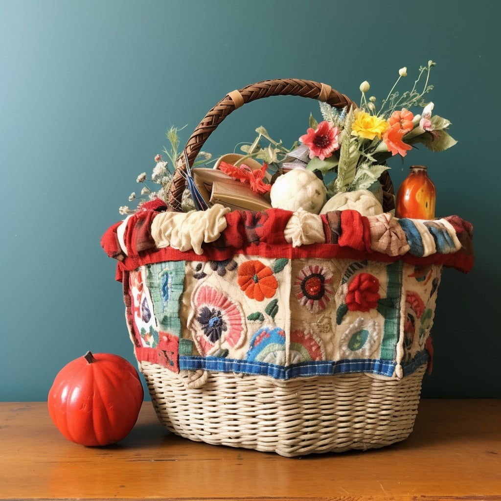 vintage fabric lined basket