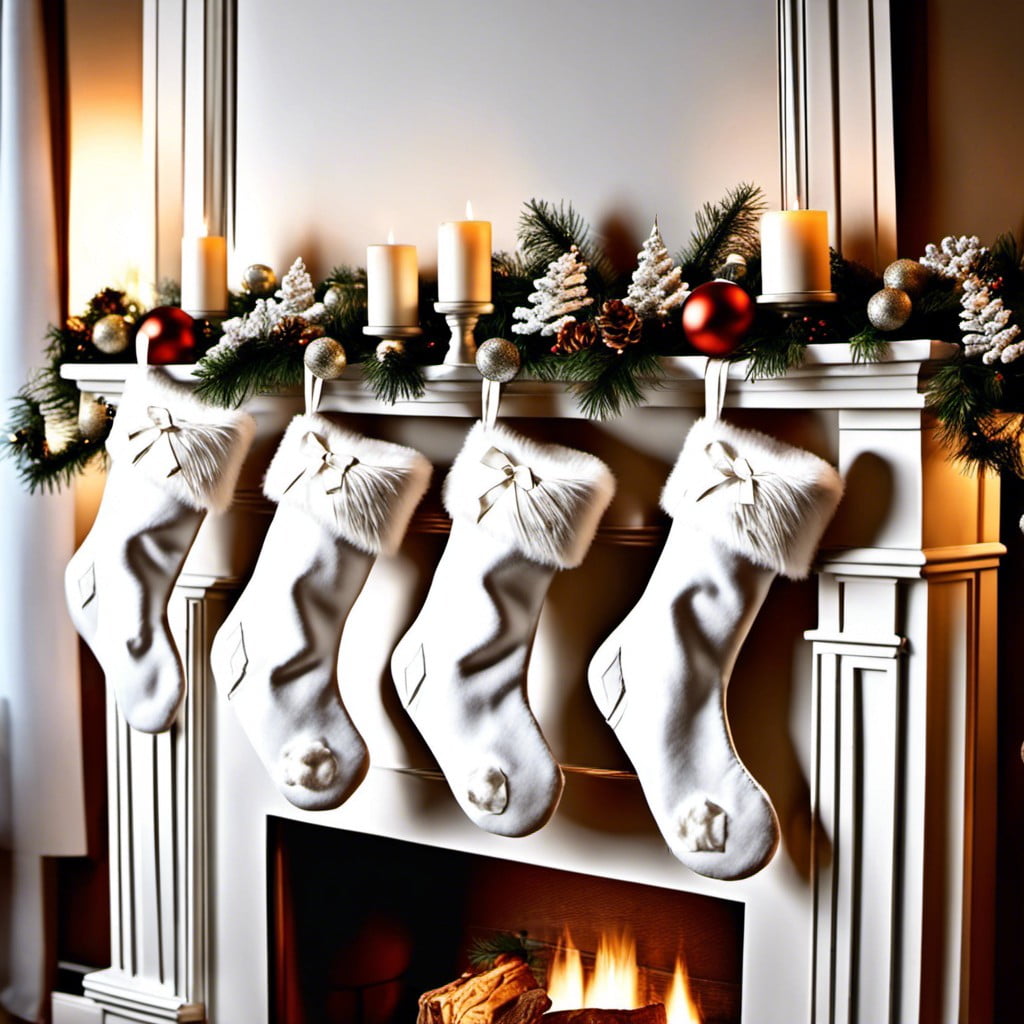 white stockings hanging on the mantle