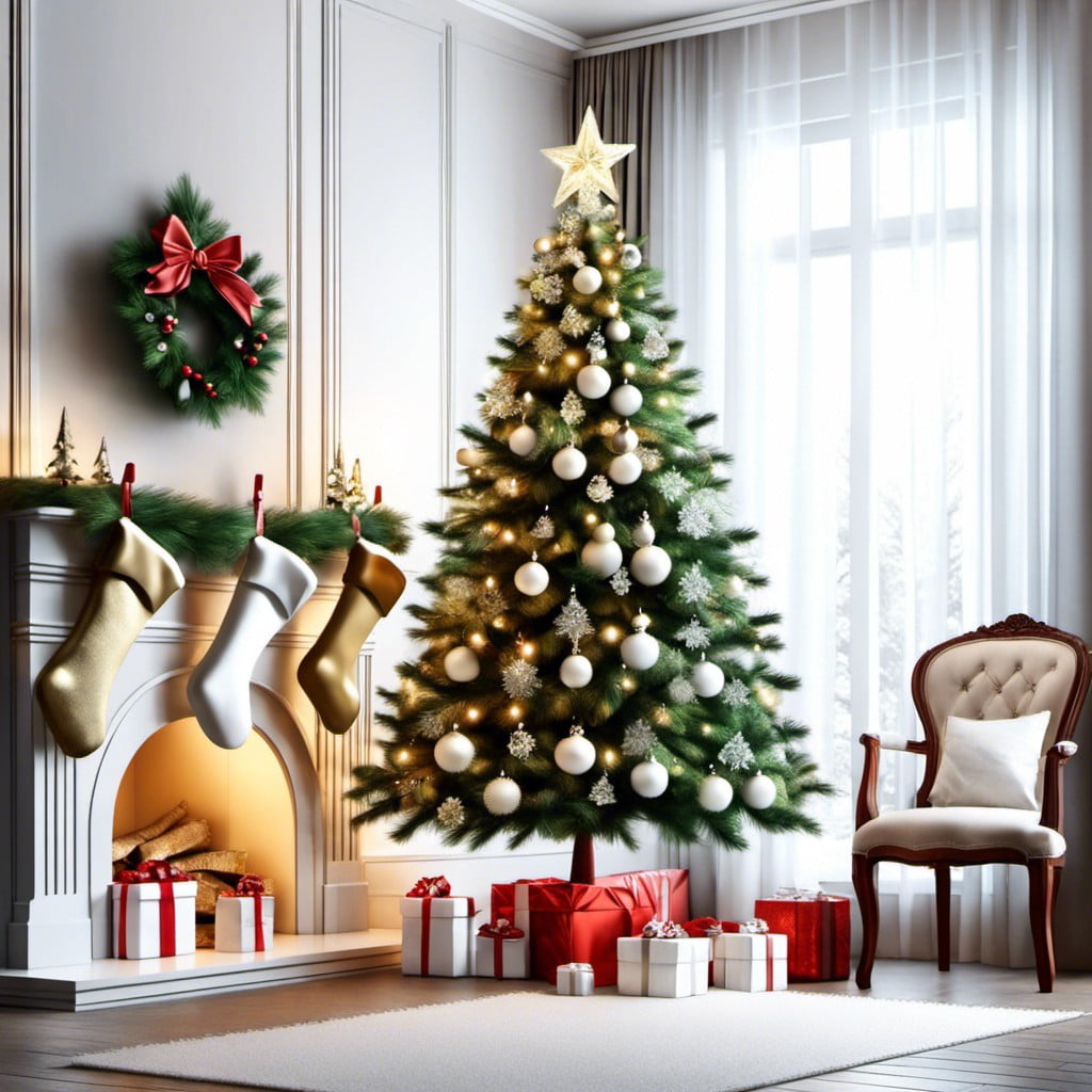 white tulle bows on christmas tree