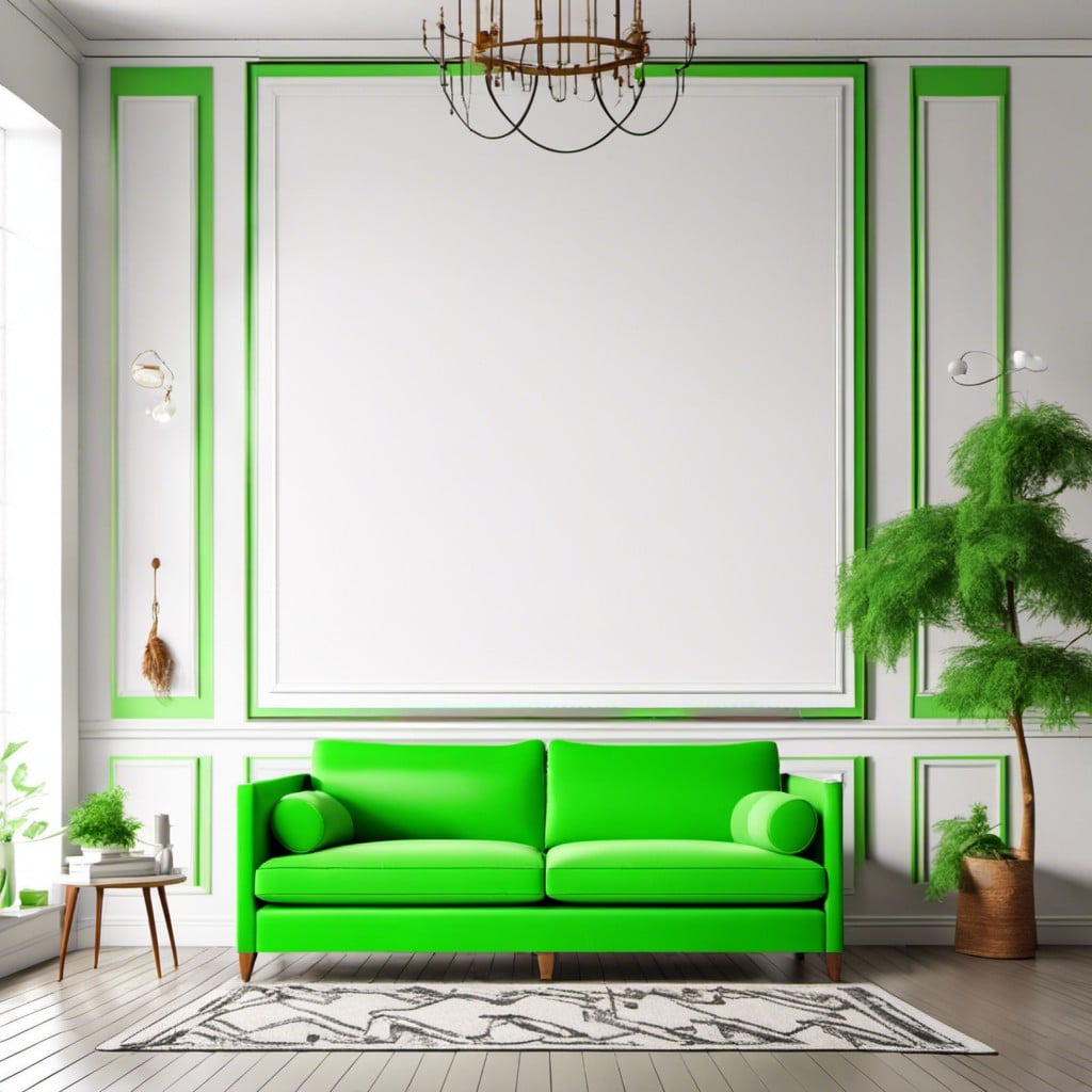 white walls for the bright green couch to pop