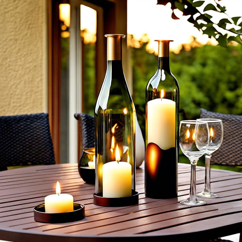 wine bottles converted into candle holders
