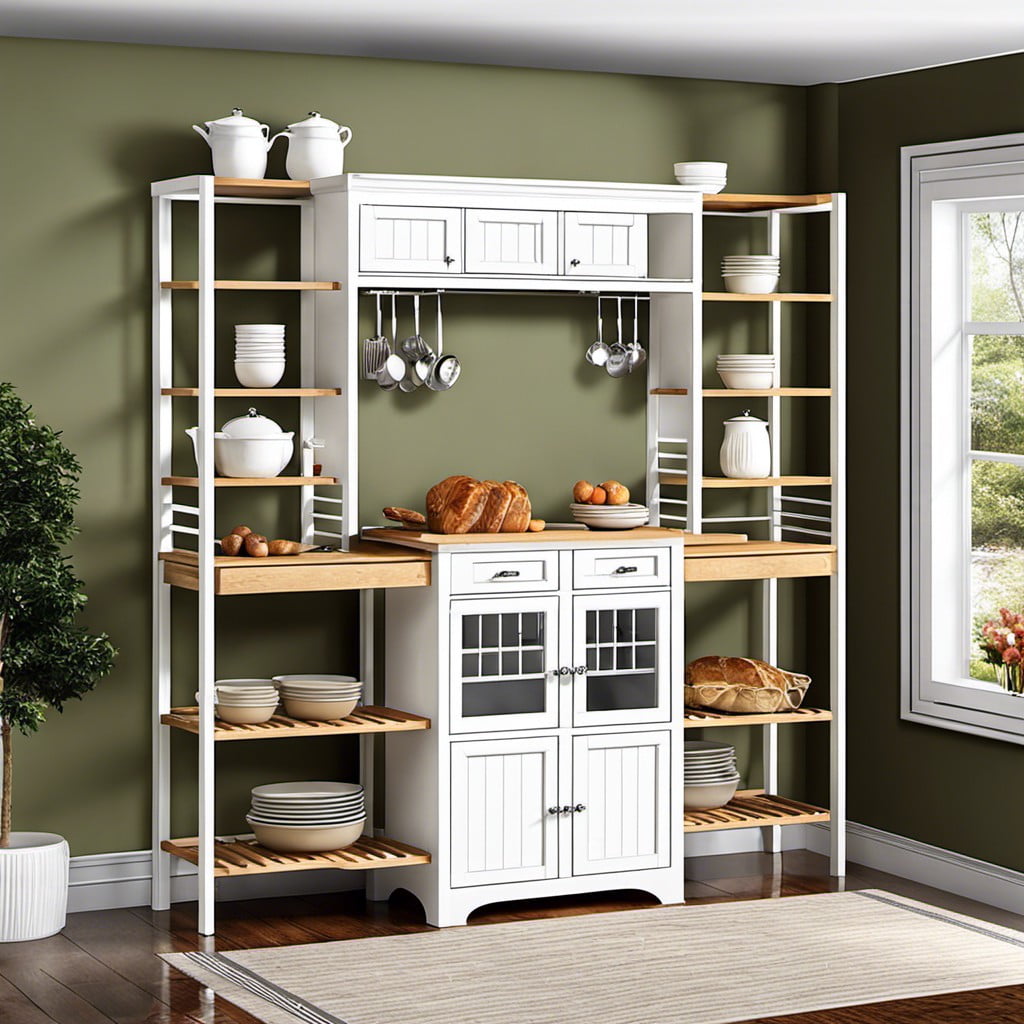 a dual purpose bakers rack incorporating a storage and dining area