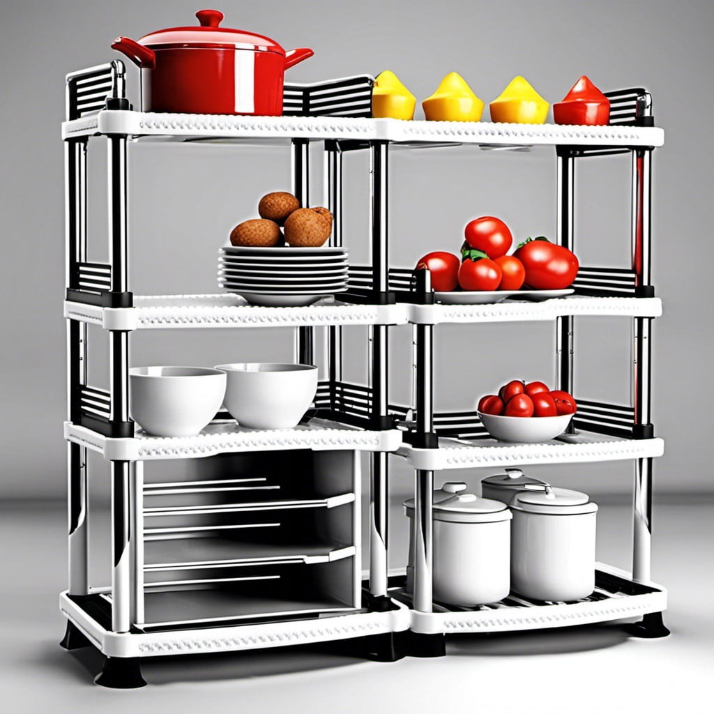 a modular plastic bakers rack with adjustable components