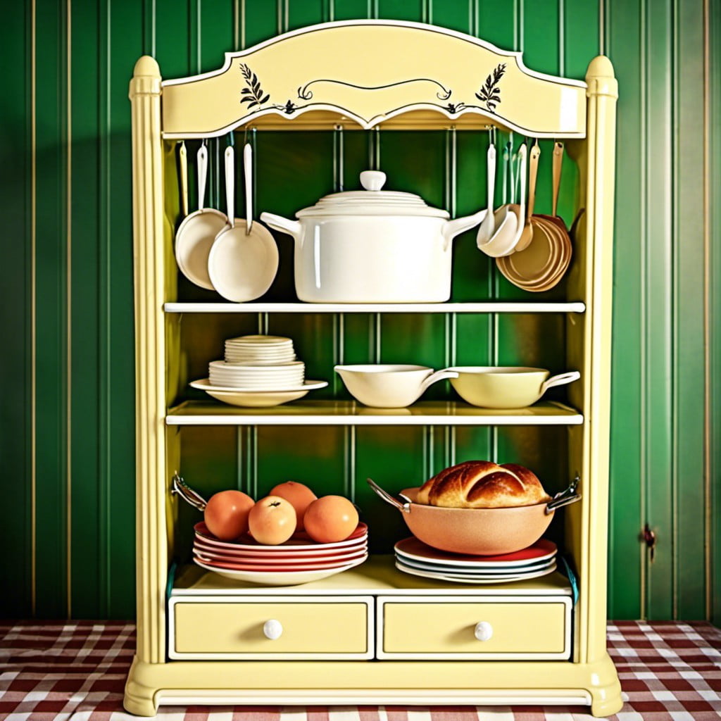 a retro style plastic bakers rack collection for vintage decor lovers