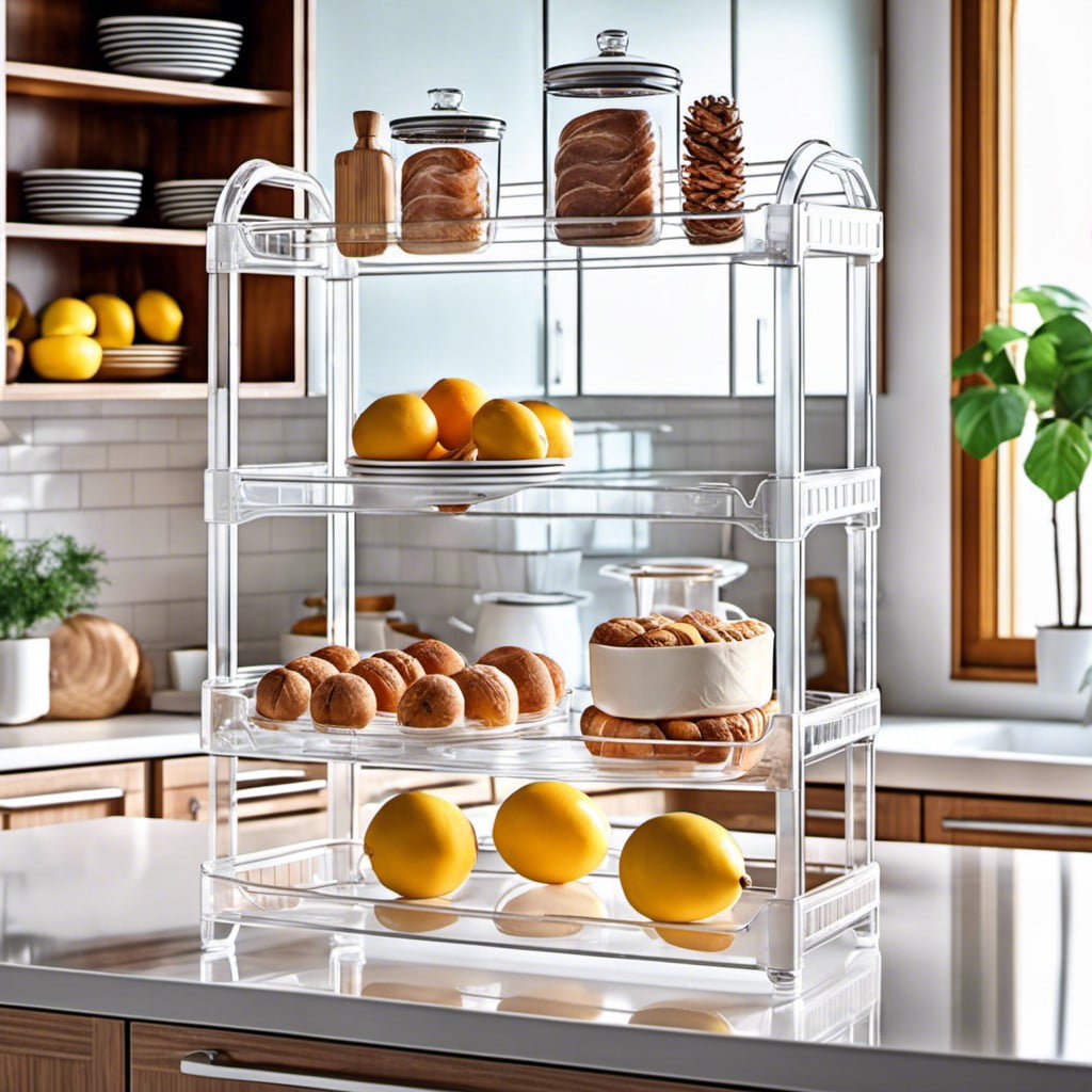 a transparent plastic bakers rack for a clean airy appearance