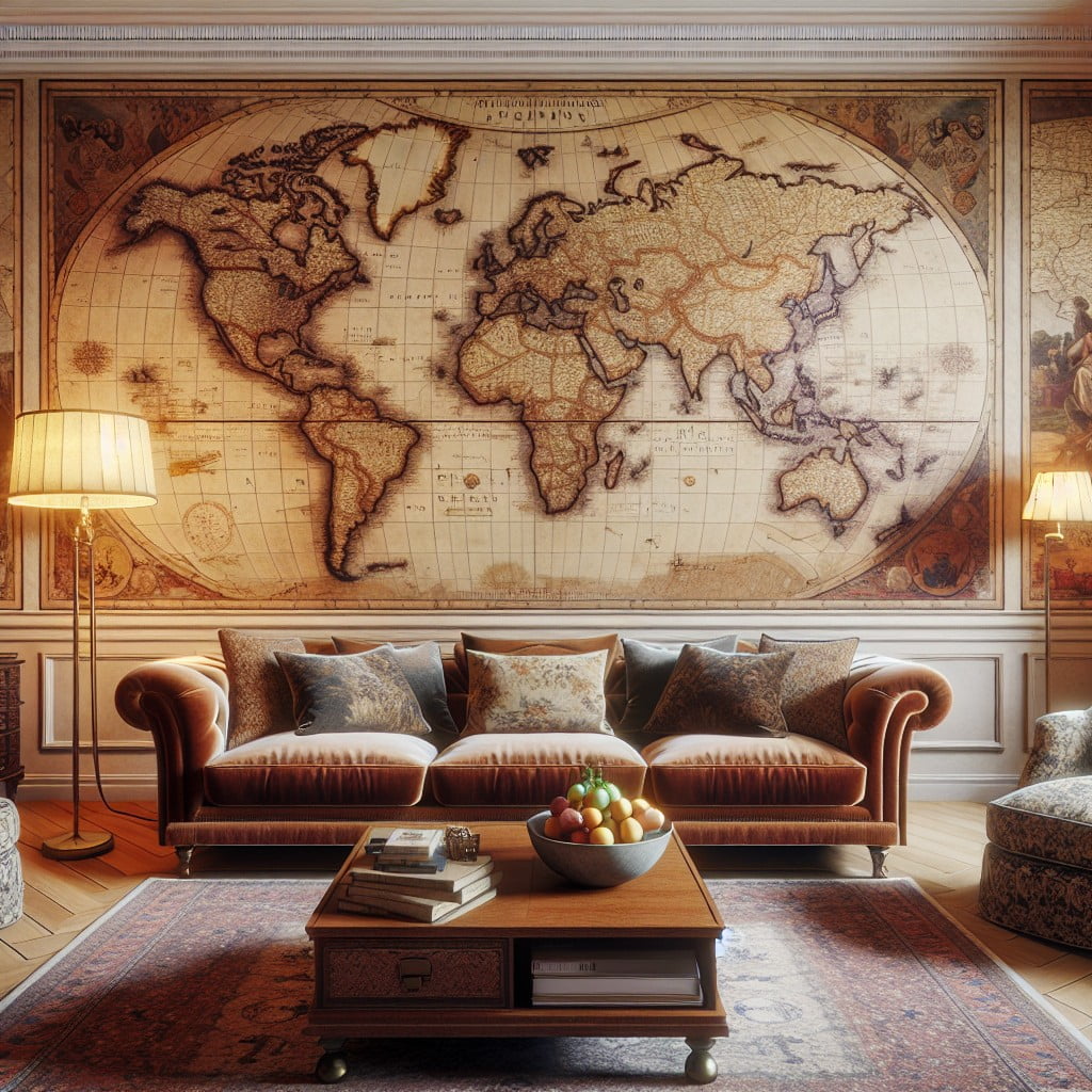 accent wall with old maps