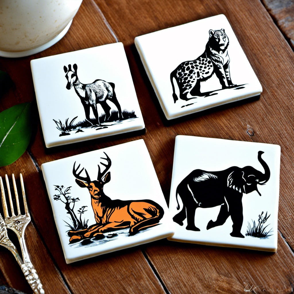animal themed stamped tile coasters