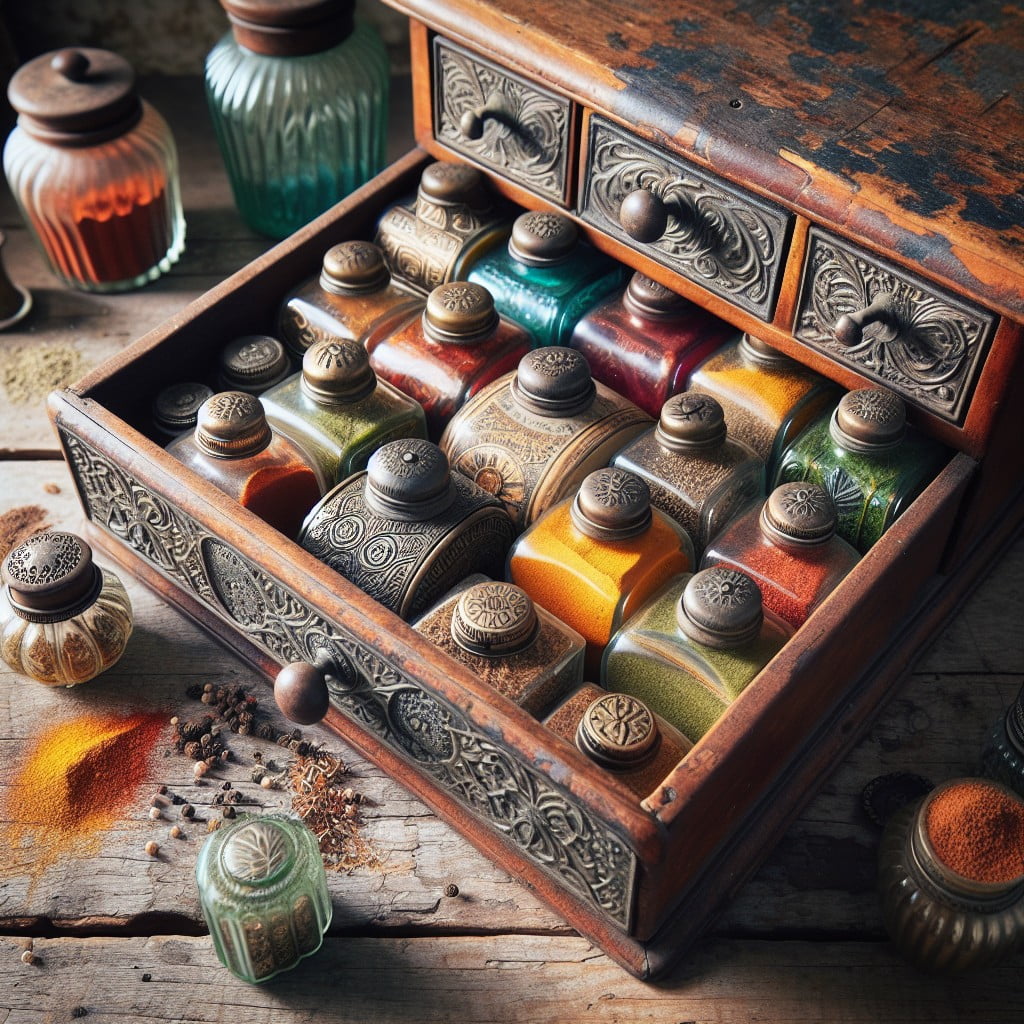 antique sewing drawer spice station