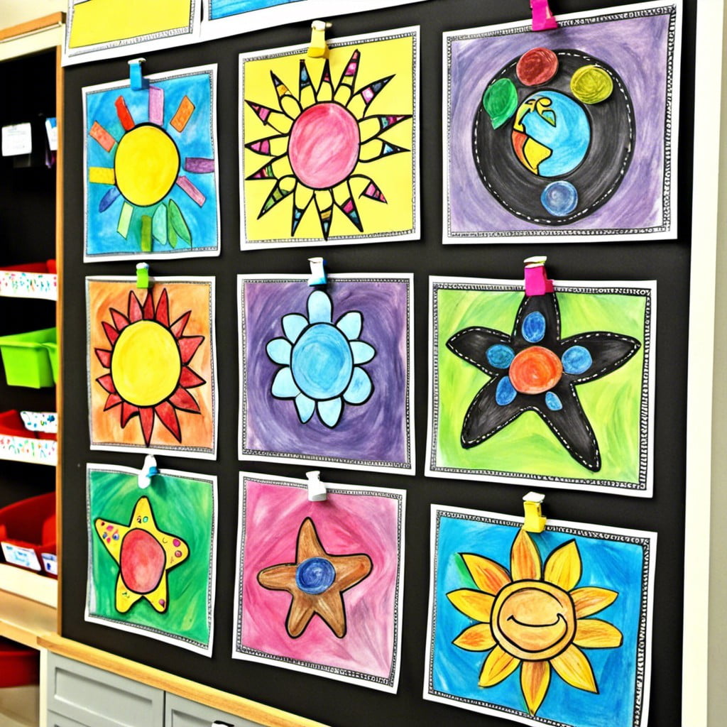 art projects displayed on chalk labels