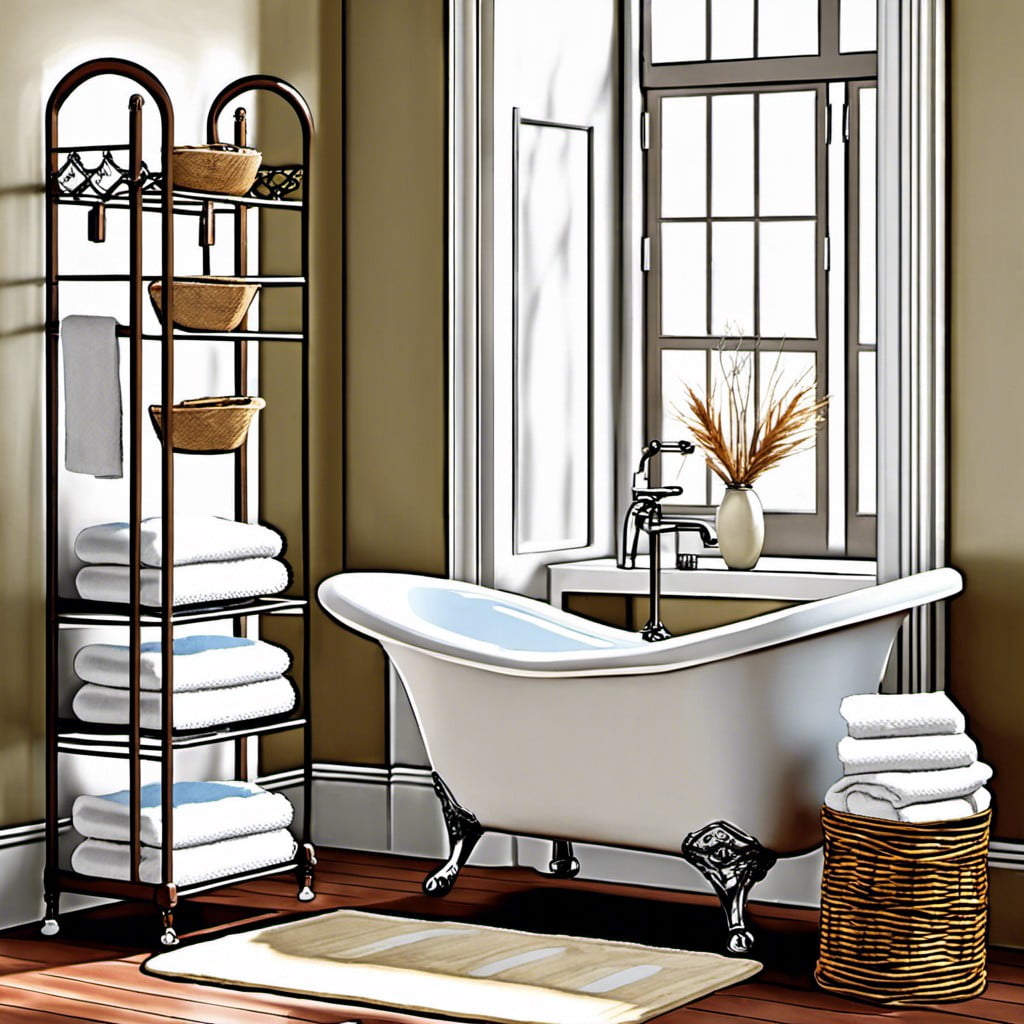 bakers rack solution for bathroom linen storage