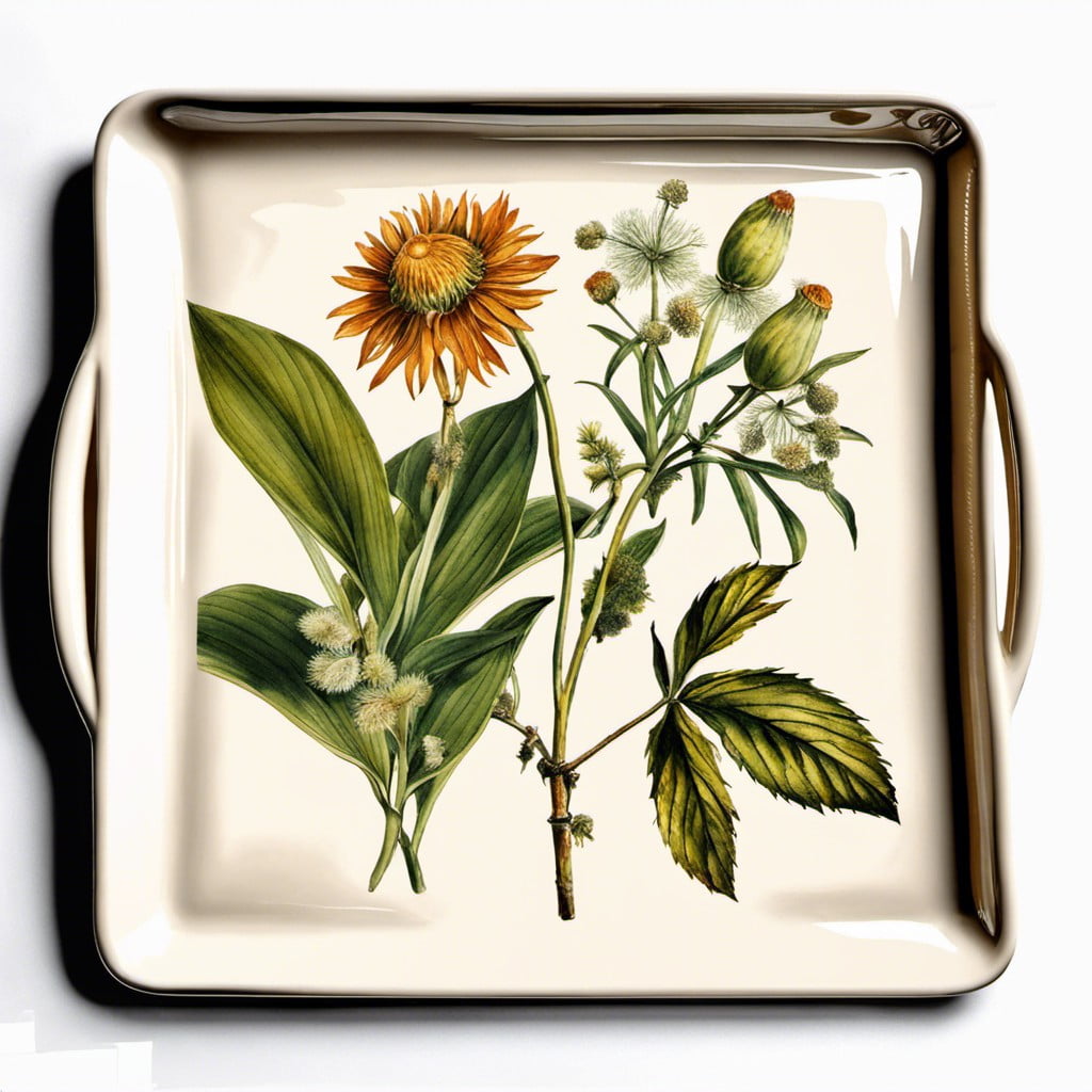 botanical prints on ceramic tray for a fresh look