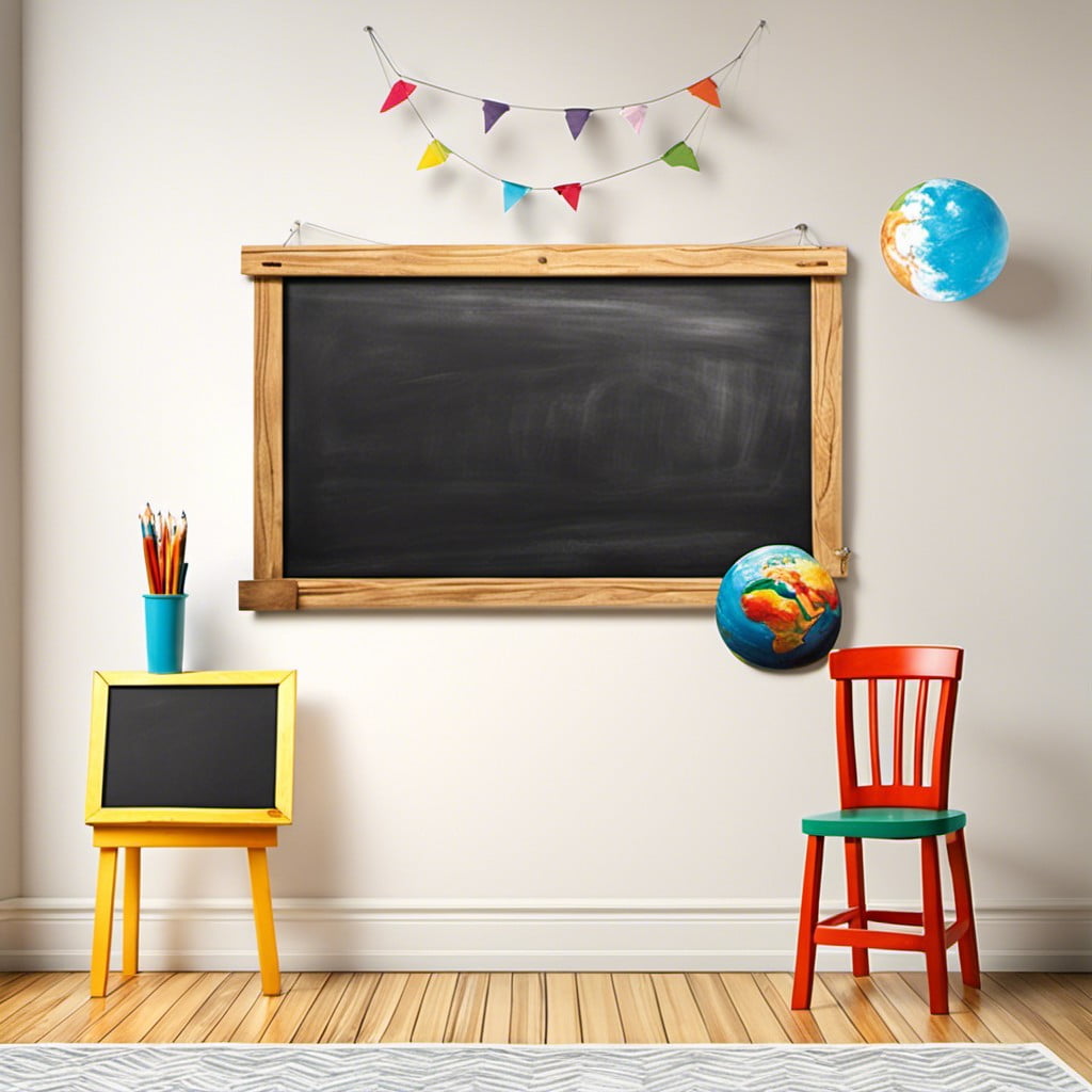 bulletin board for artwork in chalkboard theme