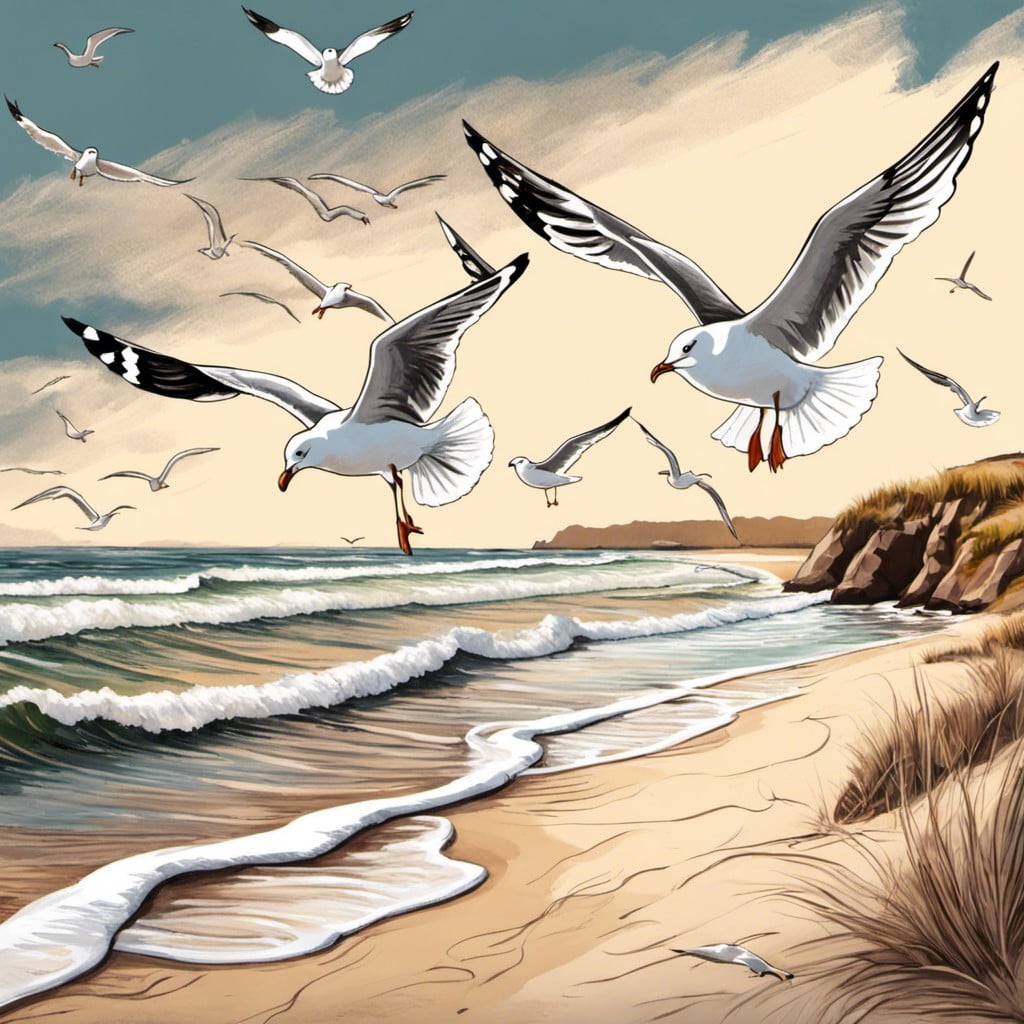 chalk seagulls in flight