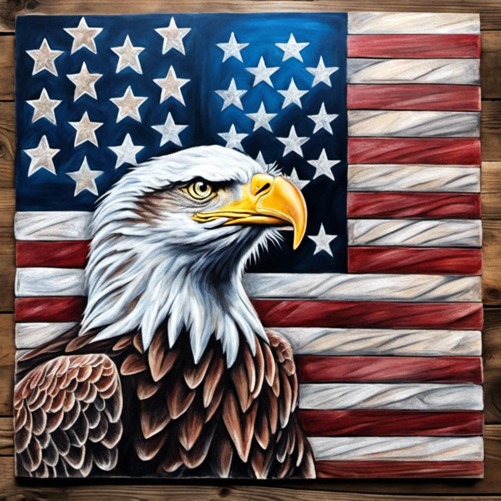 chalk sketch of american eagle with flag