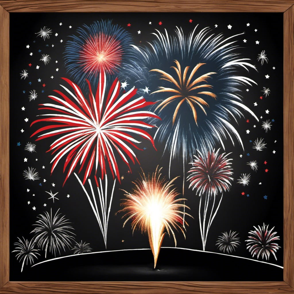 chalkboard art displaying fireworks and celebration