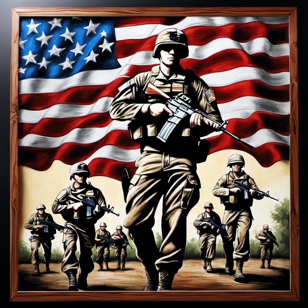 chalkboard drawing of american soldiers