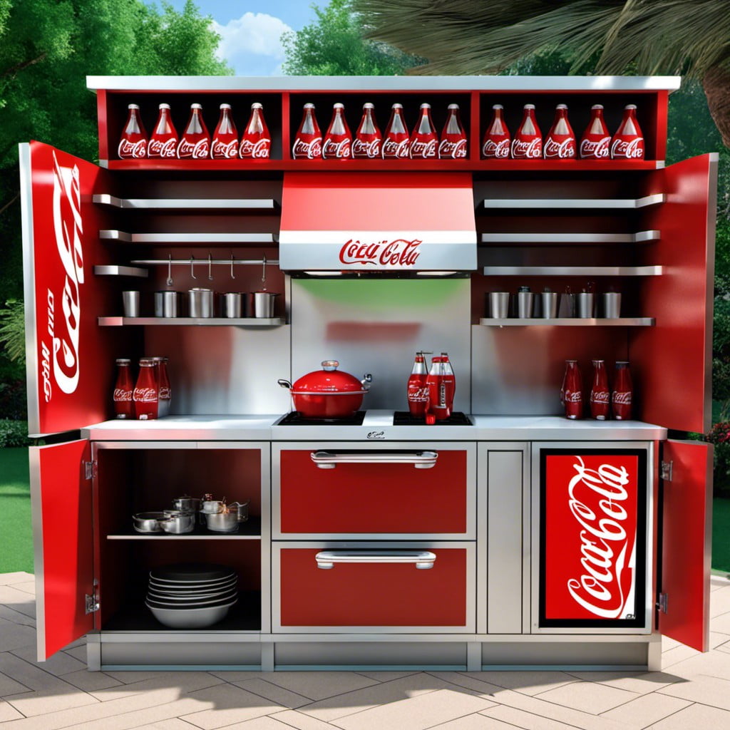 coca cola themed outdoor kitchen display shelves