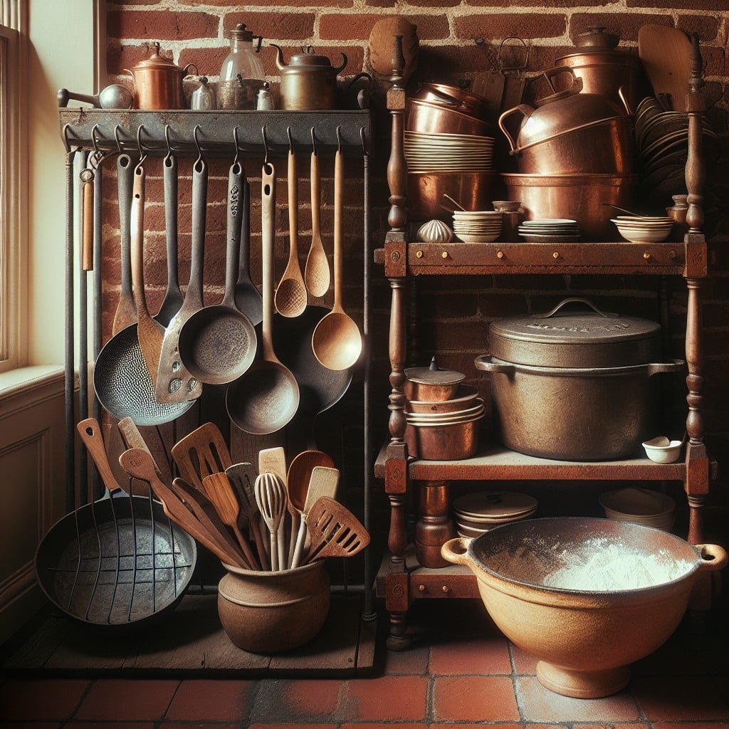 collection of antique cooking utensils