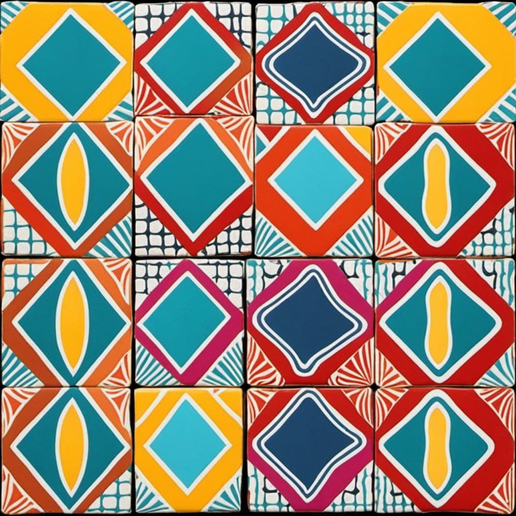 colorful geometric patterns for stamped tile coasters