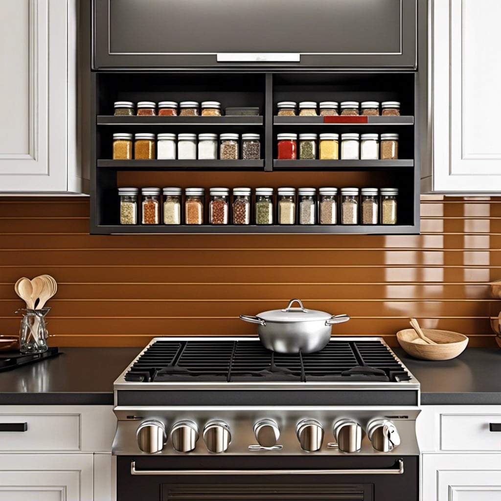 contemporary minimalist backsplash spice shelf