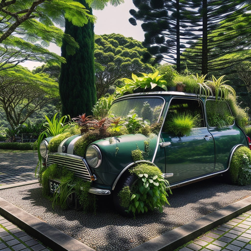 converted mini car into a grand planter