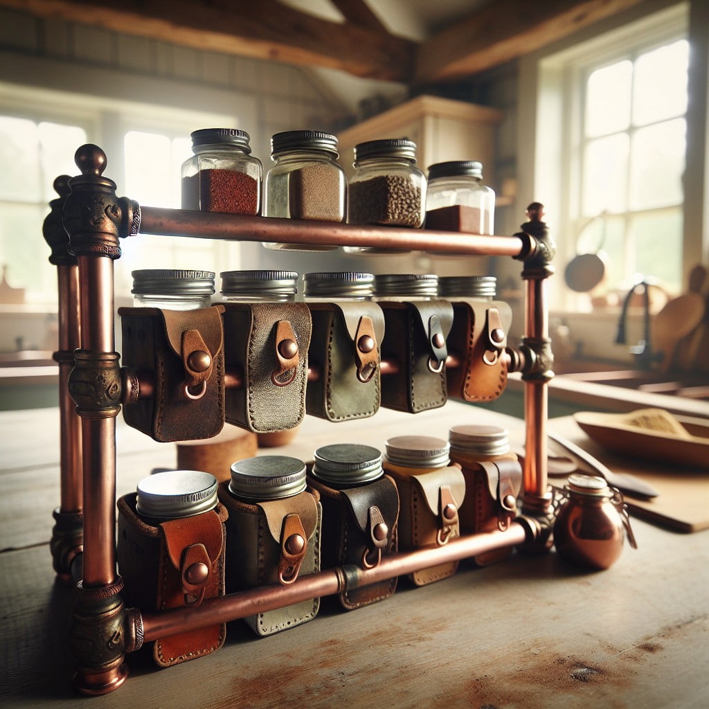copper pipe amp leather spice rack
