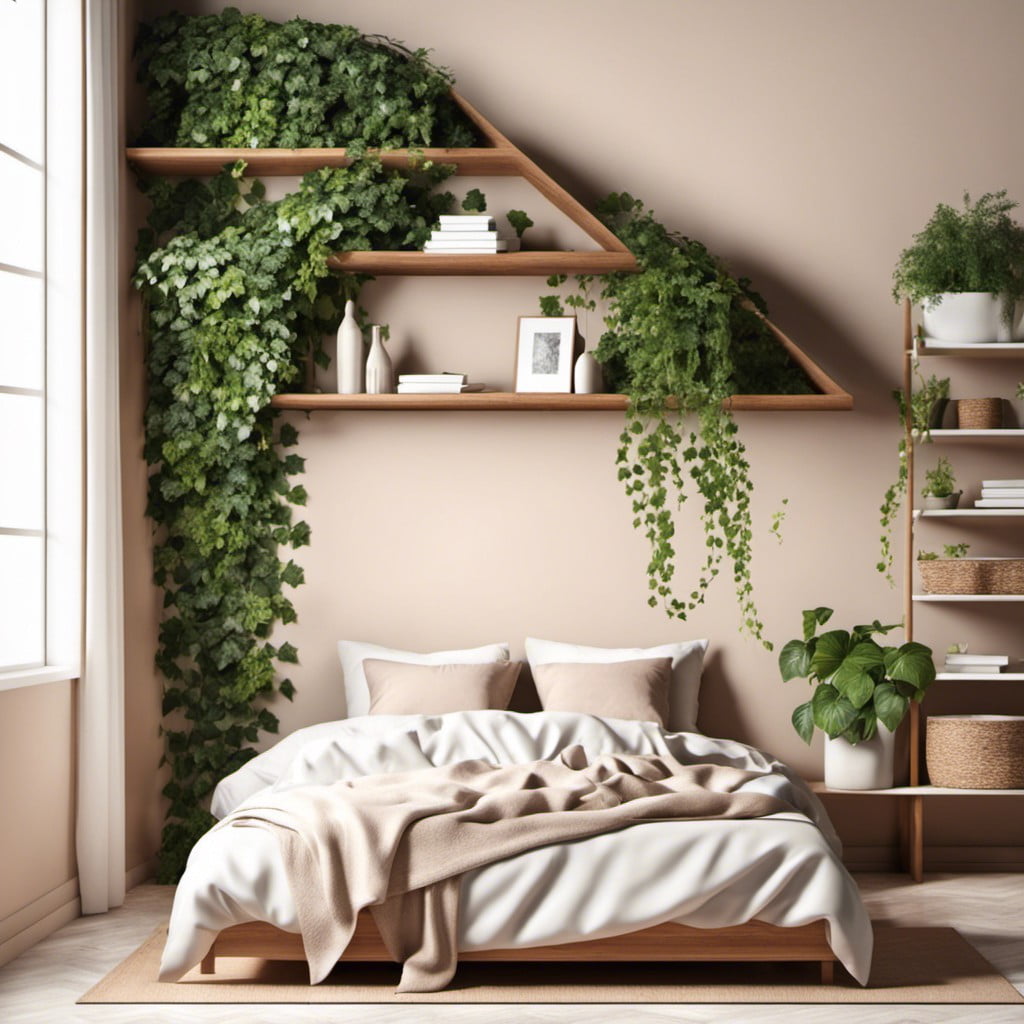 decorating your shelves with ivy in bedroom