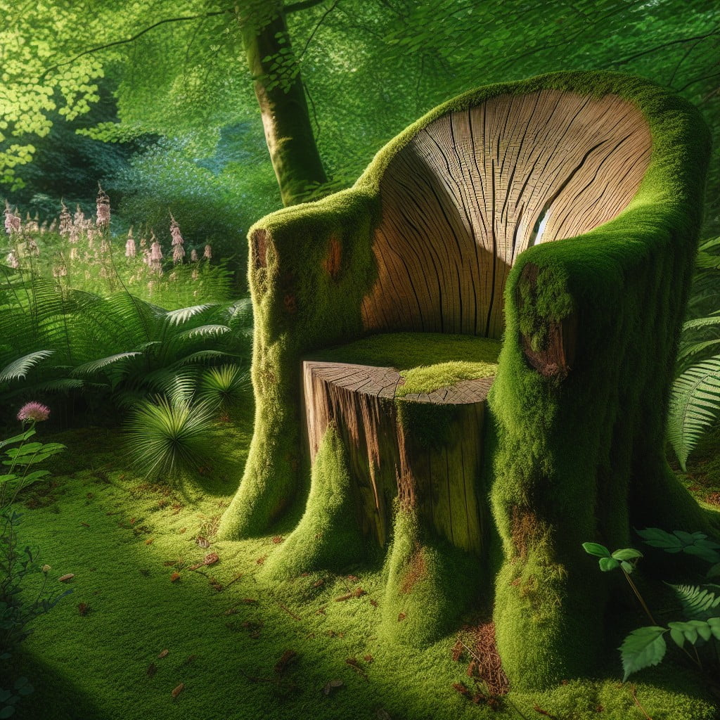 designer mossy tree stump chair