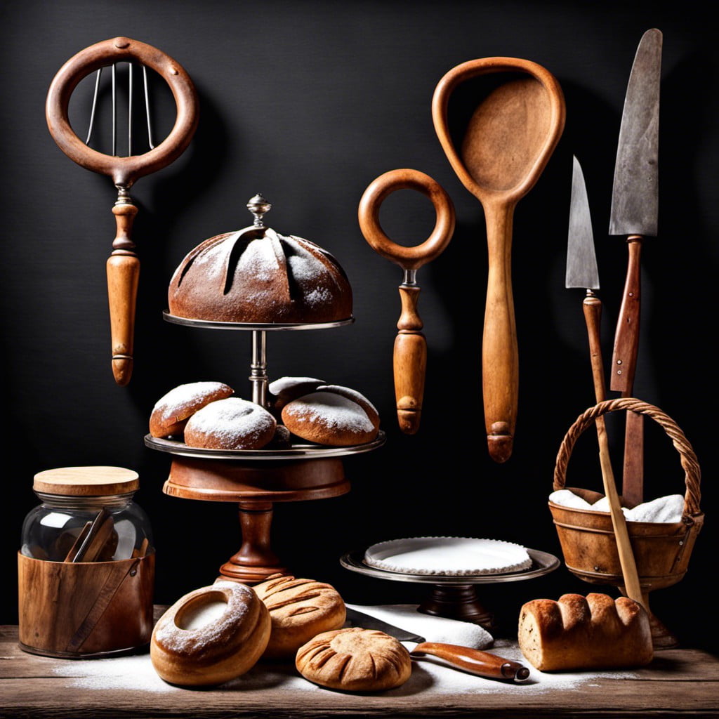 display with antique bakery tools