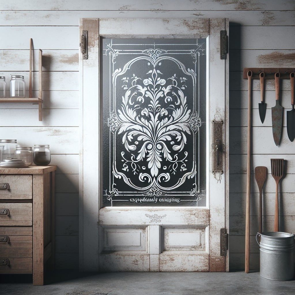 distressed white vintage pantry door with glass