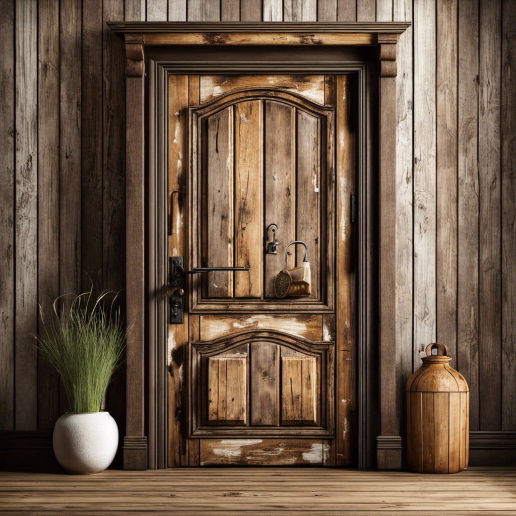 distressed wood pantry door for rustic look