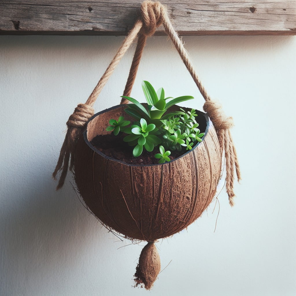 diy coconut shell hanging planter