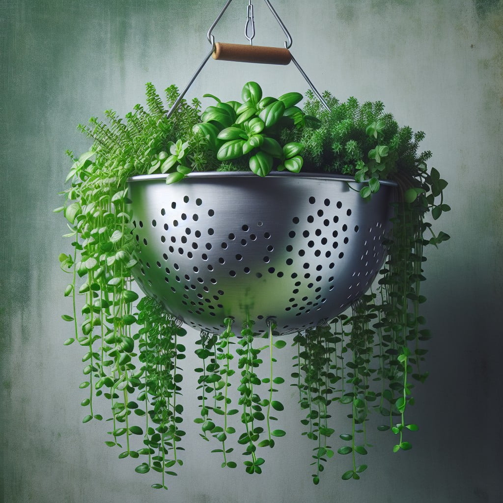 diy hanging colander planter