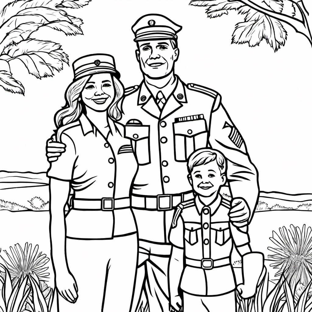 draw a soldier and family and coloring page