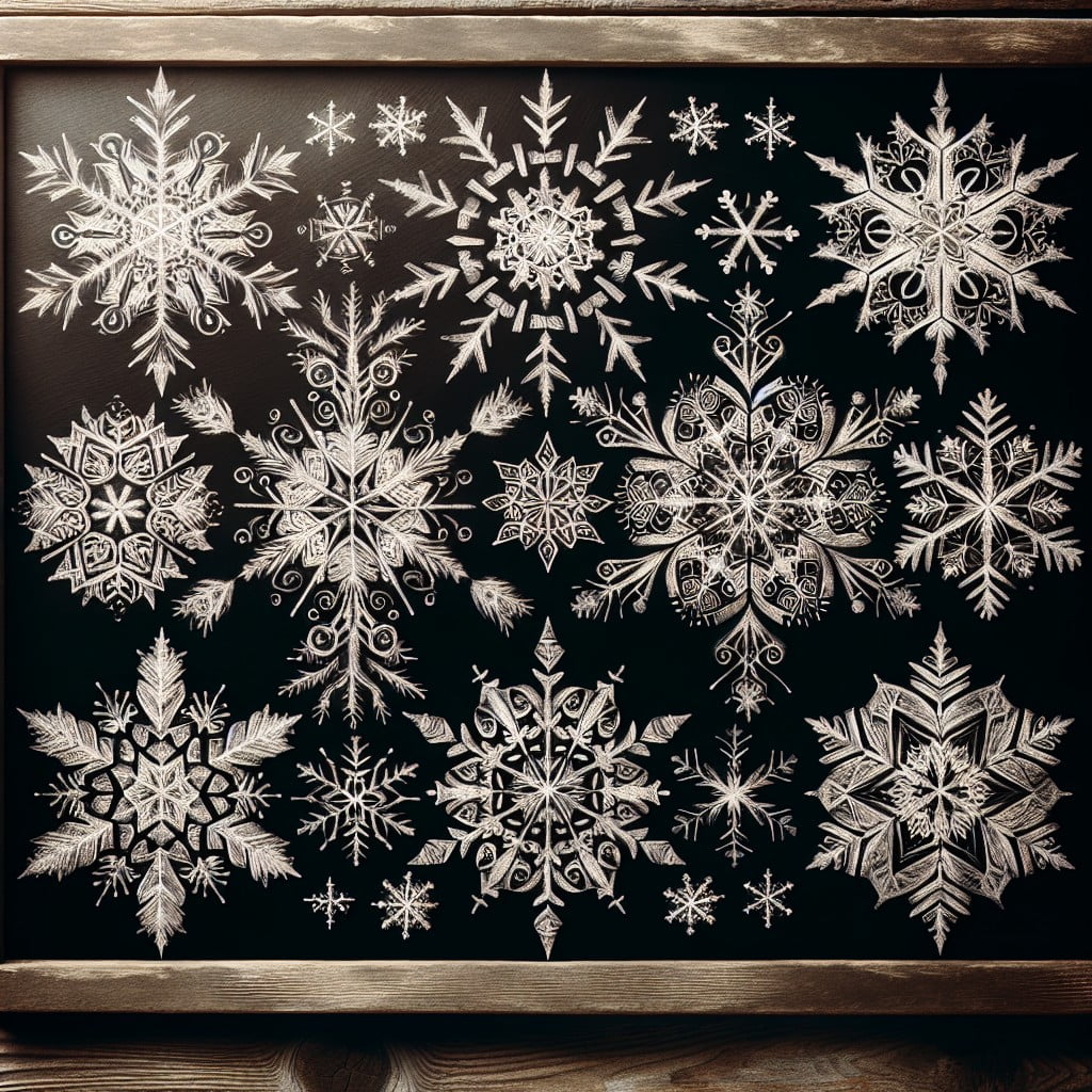 drawing ornate snowflakes on chalkboard