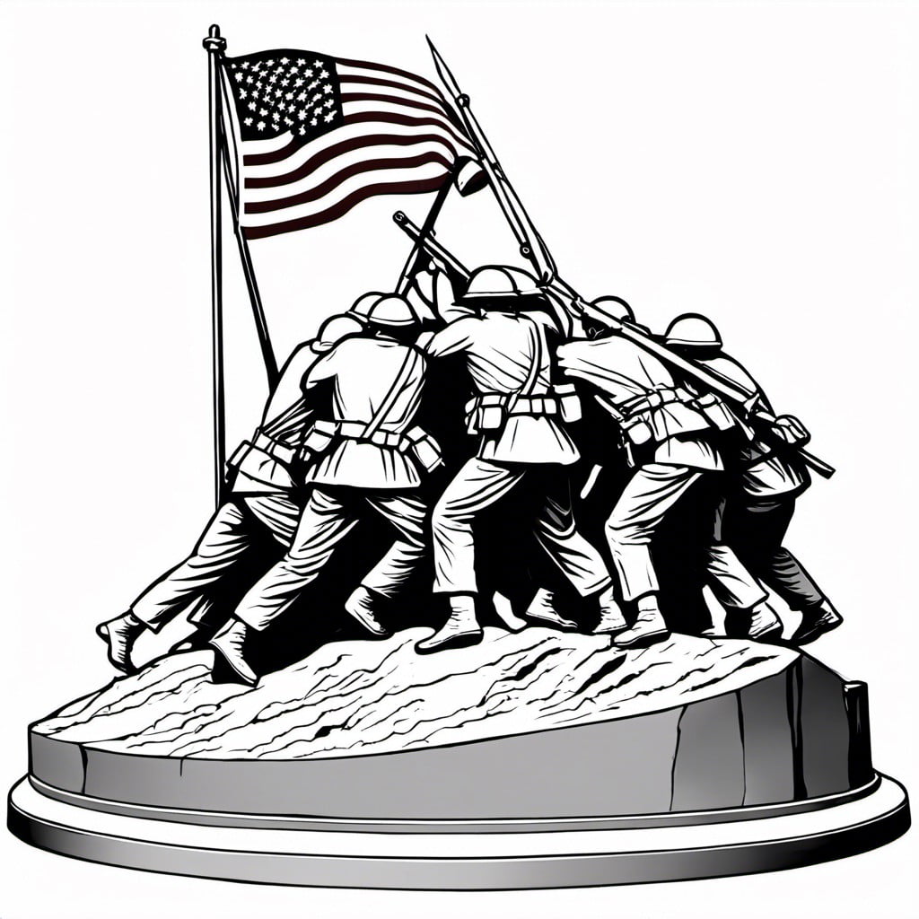 drawing the iwo jima memorial and coloring page