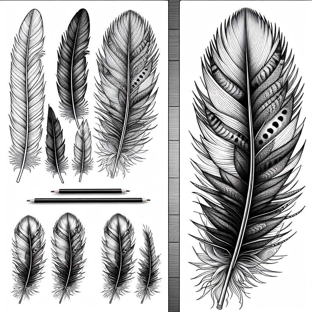 easy feather drawing tutorial and coloring page