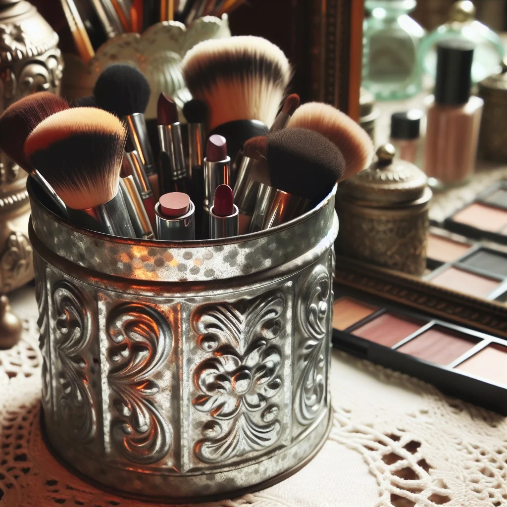 galvanized tin makeup holder