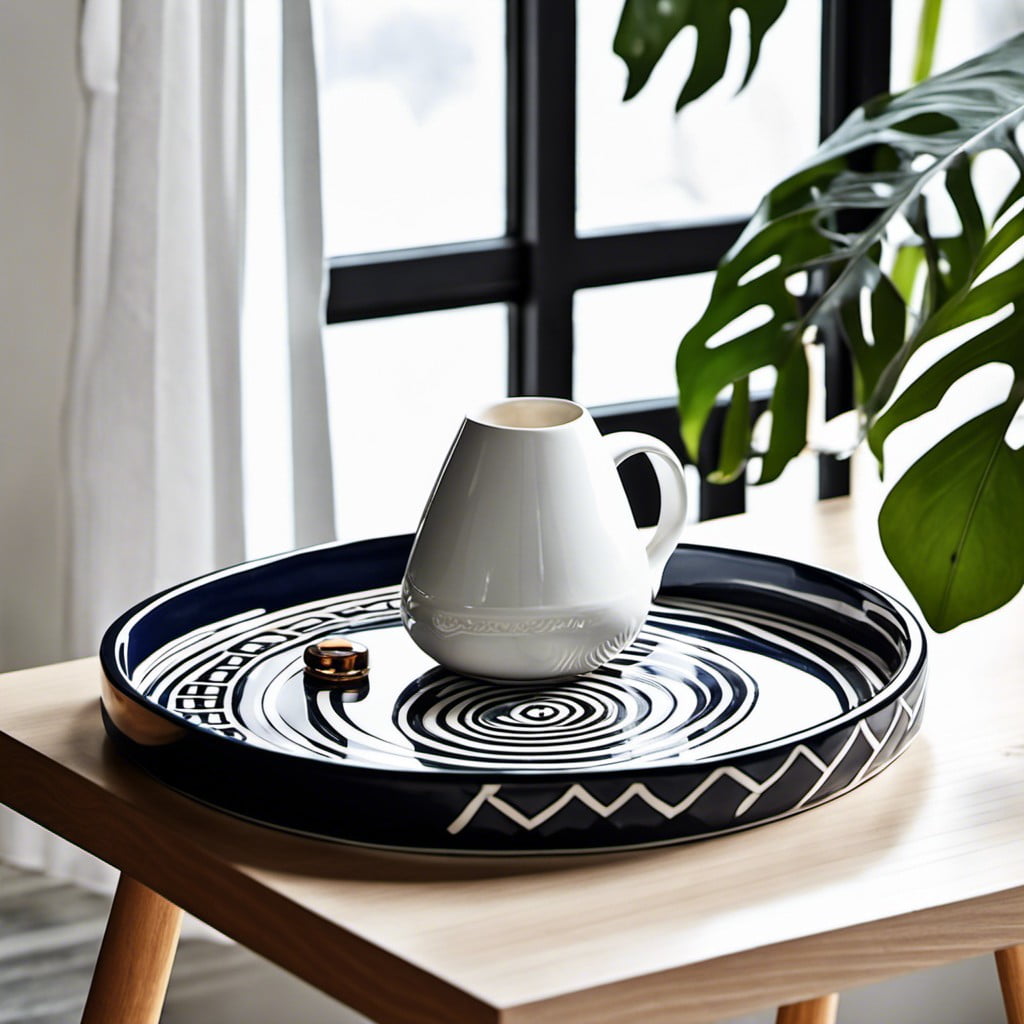 geometric patterned ceramic tray for a contemporary twist