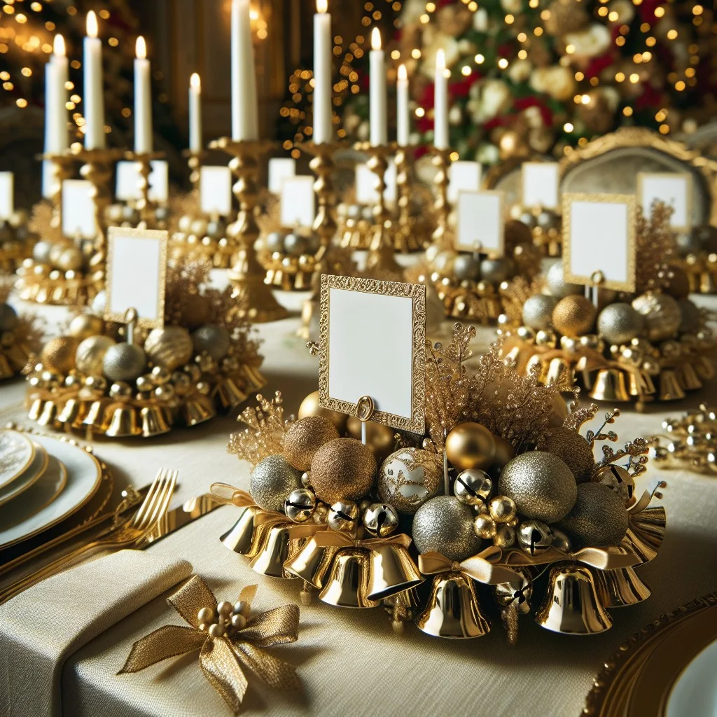 gold and silver jingle bell place card holders